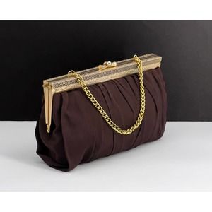 Vintage Brown Pleated Fabric Evening Bag